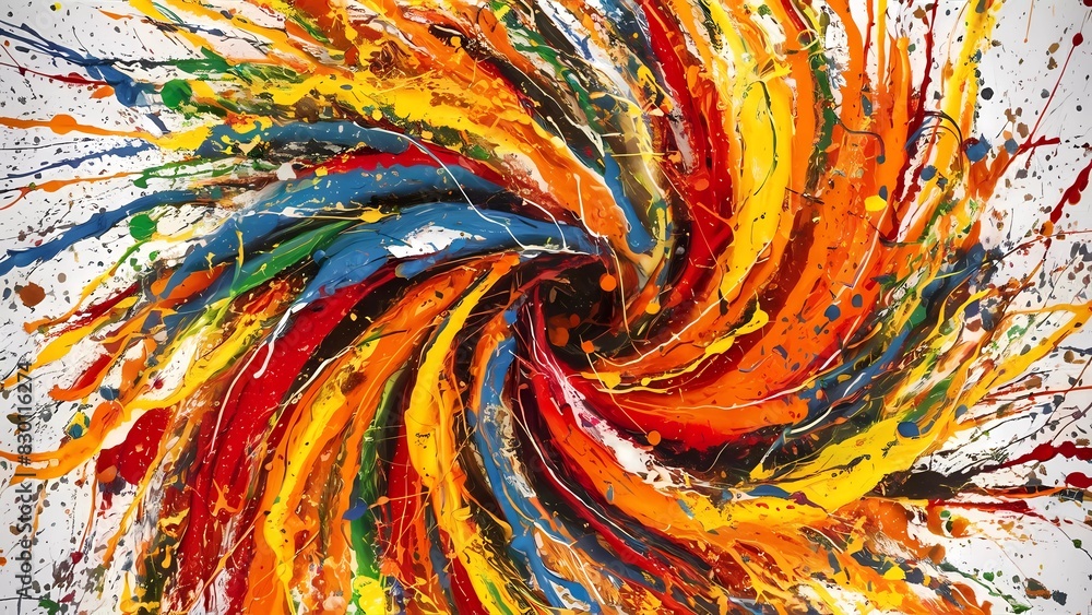 Sinfonía Visual: Pintura Abstracta Vibrante con Colores Amarillos, Naranjas, Rojos y Azules. Cautivador Juego de Colores y Movimientos: Obra de Arte Abstracta con Texturas y Energía Ardiente