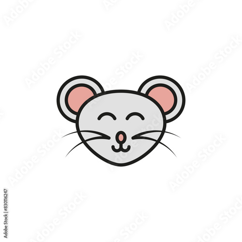 Cute laughing and smiling mouse animal. Colored vector rat icon and logo. Isolated illustration on a white background.
