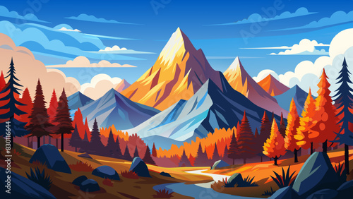 Autumnal Mountain Landscape: Vibrant Colors and Serene Nature