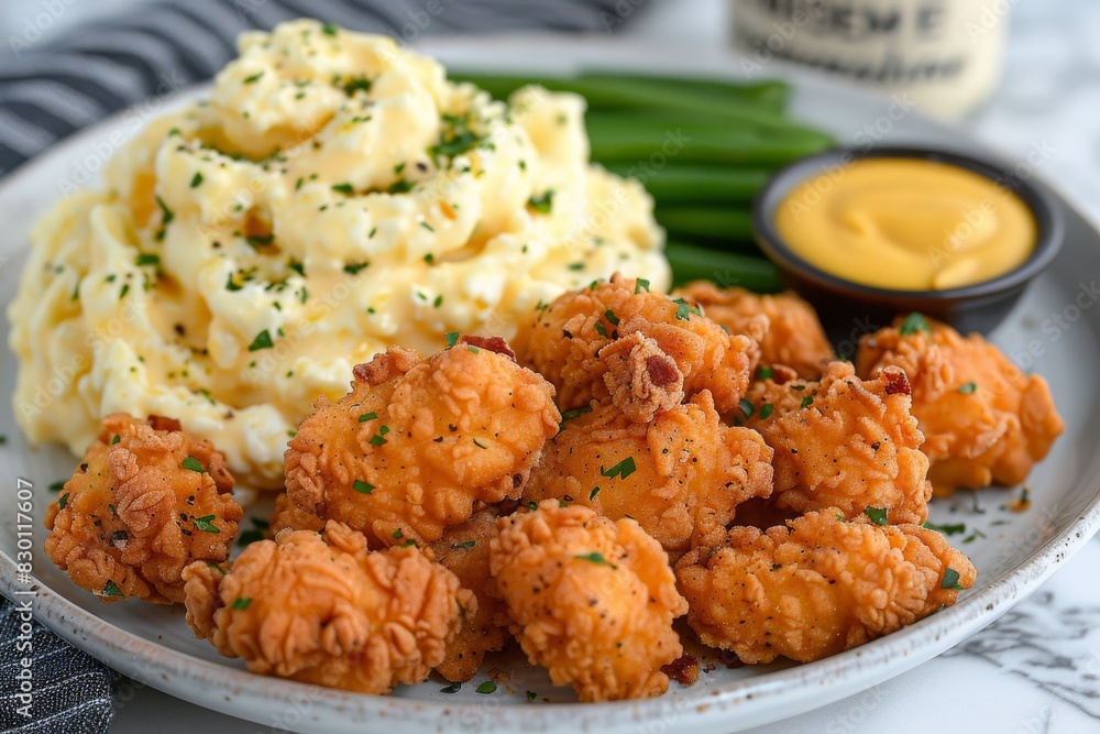 Plate of Food With Mashed Potatoes and Green Beans Plate of Food With Mashed Potatoes and Green Beans