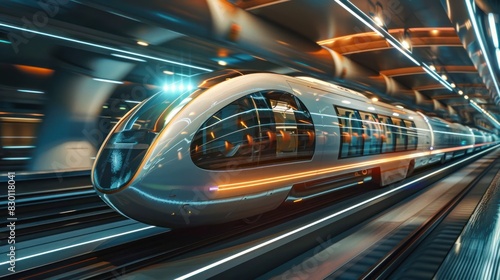 Futuristic Maglev Train Levitating on a Track Basking in Bright Natural Light