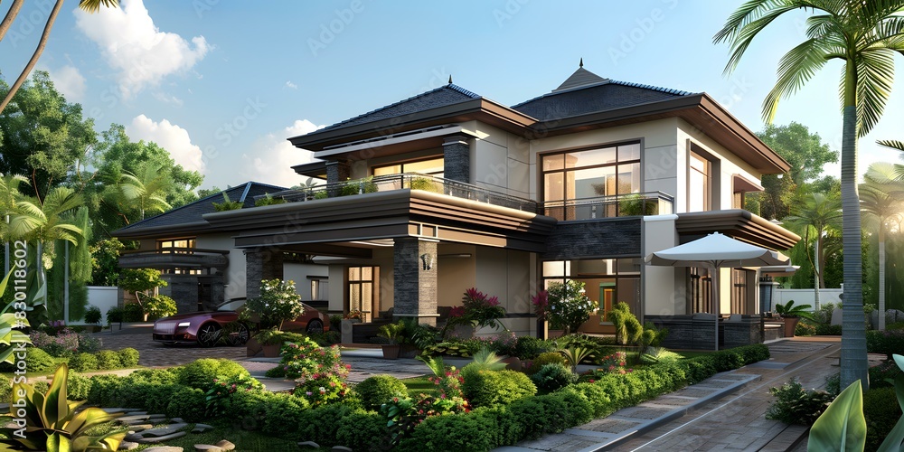 A Modern House Surrounded by Palm Trees A Modern House Surrounded by Palm Trees