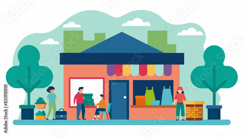 A community thrift store where residents can donate or take items for free providing resources for those struggling financially.. Vector illustration