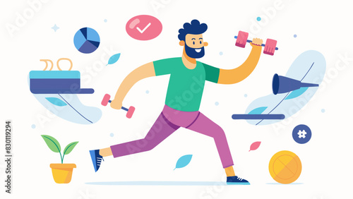 He engages in physical activity for the joy of moving rather than solely for the purpose of changing his body.. Vector illustration