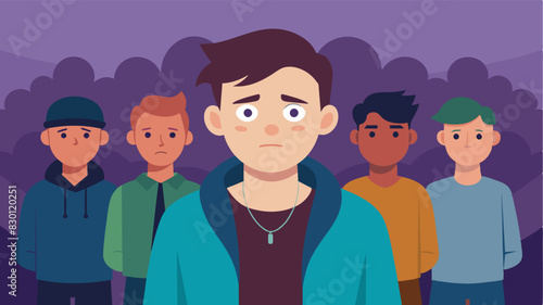 A young man feeling pressured to join a gang by his friends in order to gain respect and a sense of belonging.. Vector illustration
