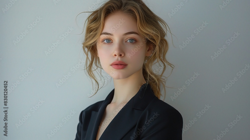 professional portrait on white, the young woman's poised demeanor professional portrait on white, the young woman's poised demeanor