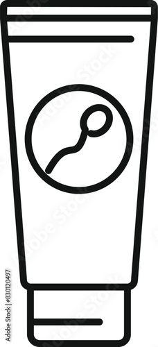 Black and white line art of a cream tube with a sperm symbol, representing artificial insemination or fertility treatments