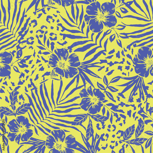 Trendy floral seamless pattern collection. Set of vintage 70s style flower background illustration. Colorful pastel color groovy artwork bundle, y2k nature backgrounds with spring plants © SewDivine