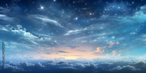 "Starry Sky with Sunlit Clouds: Soft Colors Creating an Upward Visual Effect". Concept Photography, Nature, Starry Sky, Sunlit Clouds, Soft Colors