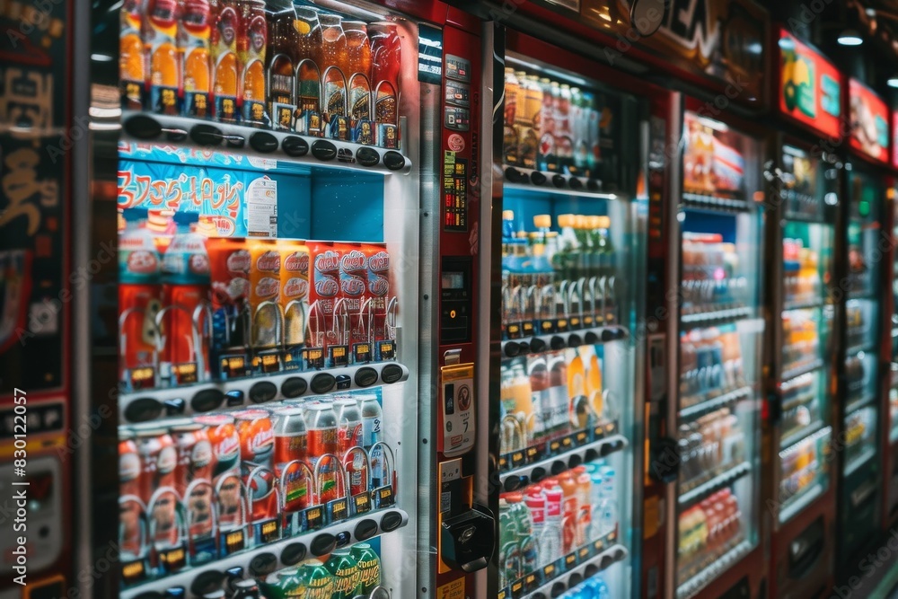 A colorful vending machine with a variety of food and drinks A colorful vending machine with a variety of food and drinks