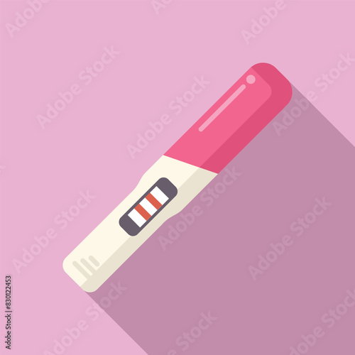 Flat design vector illustration of a pink background with a positive pregnancy test result showing two lines, symbolizing the anticipation and joy of parenthood and expecting a new life
