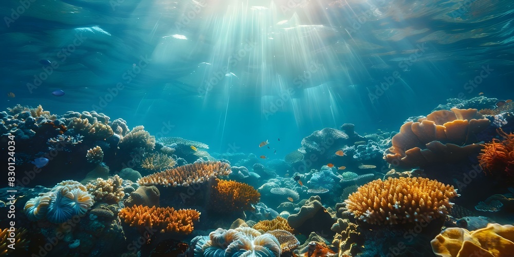 Obraz premium Magical underwater coral reef in the Mediterranean Sea. Concept Underwater Photography, Mediterranean Sea, Coral Reef Ecosystems