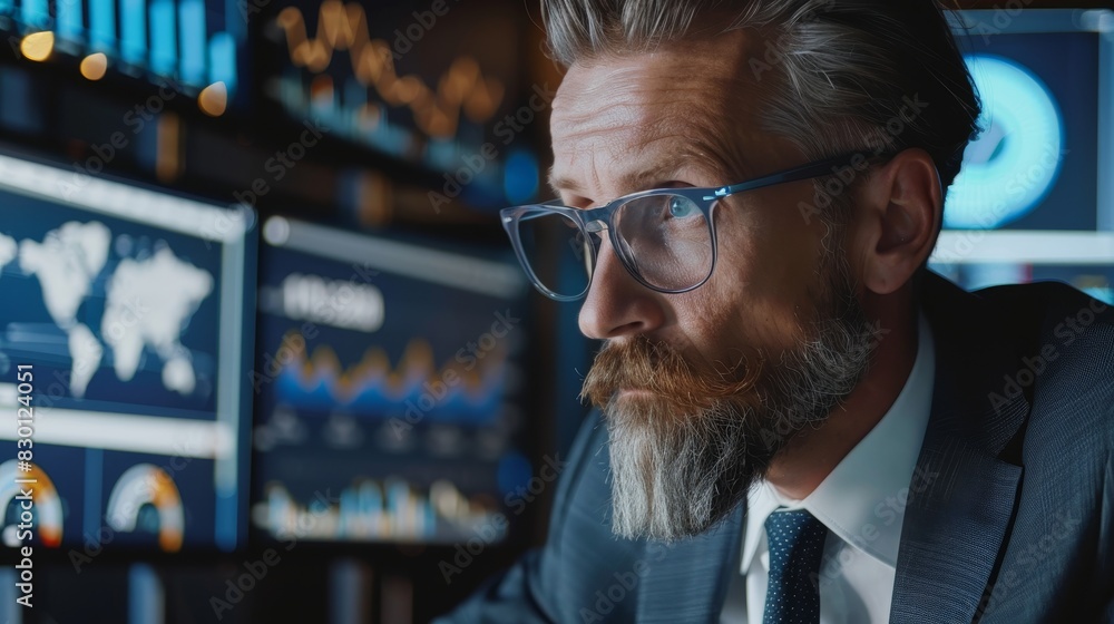 Finance manager analyzing financial data, close up, forecasting expenses, realistic, Overlay, corporate office backdrop Finance manager analyzing financial data, close up, forecasting expenses, realistic, Overlay, corporate office backdrop
