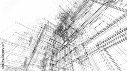 A drawing of a building with a lot of lines and dots