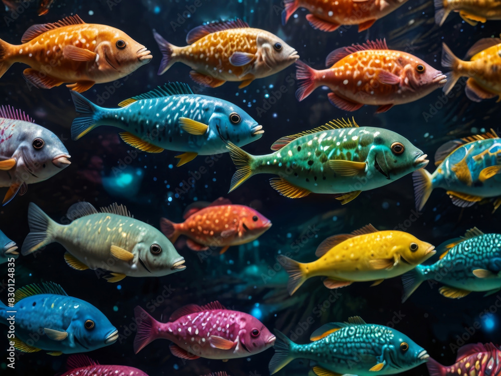 Fototapeta premium Many colorful fish, abstract background
