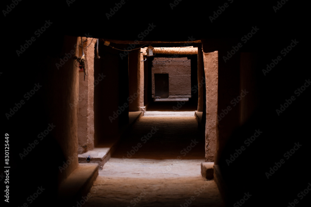 Tunnel in Gite el Khorbat kasbah. Tinejdad, Morocco