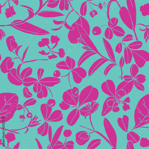 Trendy floral seamless pattern collection. Set of vintage 70s style flower background illustration. Colorful pastel color groovy artwork bundle, y2k nature backgrounds with spring plants