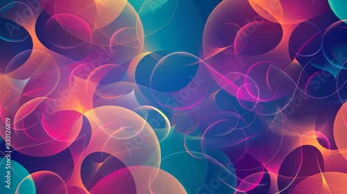 A vibrant abstract background featuring overlapping translucent circles in various bright colors  including pink  blue  purple  and yellow. The circles create a dynamic and energetic visual effect.