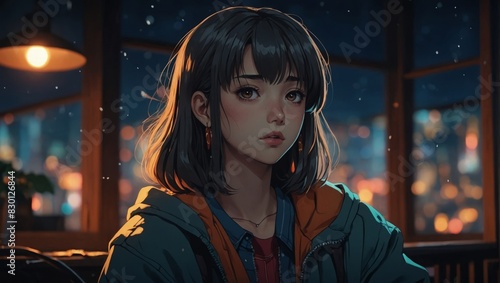 Anime Style Background Inspired by the 90s, Girl Bidding Farewell to Home, Coloring Background.