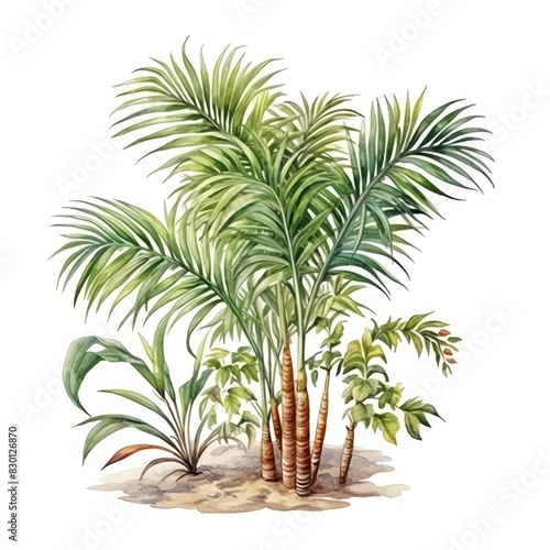 Beautiful watercolor illustration of tropical palms with lush green leaves, ideal for nature-themed designs and decor.