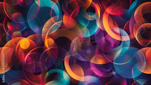 A vibrant abstract background featuring overlapping translucent circles in various bright colors, including pink, blue, purple, and yellow. The circles create a dynamic and energetic visual effect.