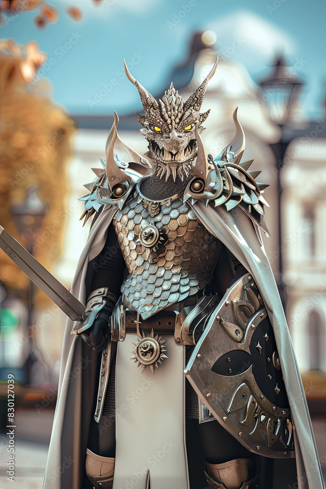 Majestic Dragonborn Paladin in Shiny Gold Scales and Silver Armor Gen ...