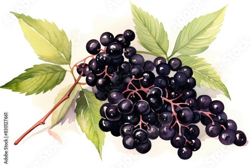 Elderberry watercolor illustration isolated on white background