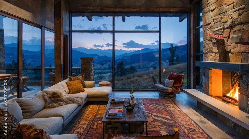 Compact mountain retreat with a cozy fireplace and scenic valley views Compact mountain retreat with a cozy fireplace and scenic valley views