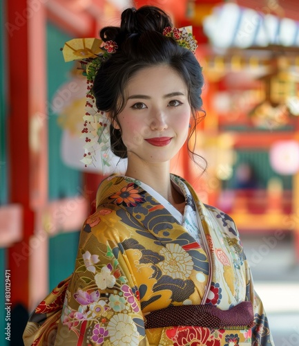 Portrait of a Japanese woman in traditional kimono