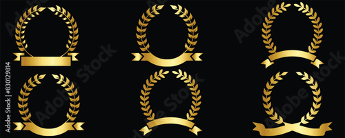 Set of vintage decorative floral wreathes. Abstract laurel wreath frame vector illustration. Black nomination circle frame, laurel festival vector art.	