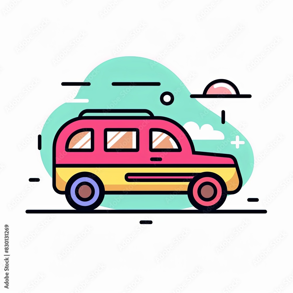 A colorful car is driving down a road A colorful car is driving down a road