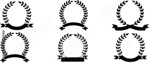 Set of vintage decorative floral wreathes. Abstract laurel wreath frame vector illustration. Black nomination circle frame, laurel festival vector art.	