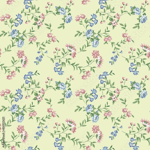 leaves and flowers design painted in watercolors