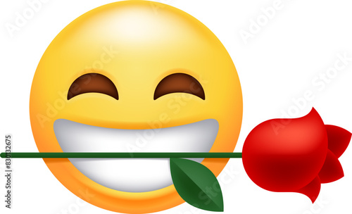 Romantic Rose Emoji with Flirtatious Smile