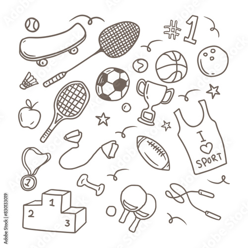SPORT EQUIPMENT HAND DRAWN DOODLES VECTOR