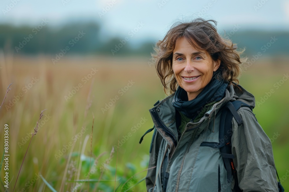 Mature conservation scientist, confident, professional, digital SLR, standard zoom, daytime, nature reserve portrait, digital, high realism, environmental light. , background blur Mature conservation scientist, confident, professional, digital SLR, standard zoom, daytime, nature reserve portrait, digital, high realism, environmental light. , background blur