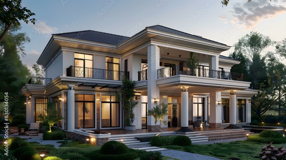 Fototapeta premium A Modern House with Terrace and Garden