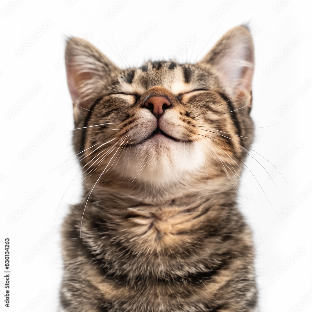 Cute and smiling kitten with a content expression, in a colorful illustration on a white background. Cute and smiling kitten with a content expression, in a colorful illustration on a white background.