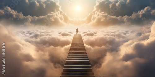 Ascending to Heaven: A Journey Through the Clouds. Concept Religious Imagery, Spiritual Journey, Heavenly Ascendance, Symbolism in Art © Anastasiia