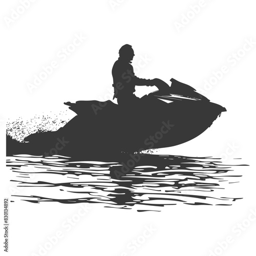 silhouette elderly man riding jet ski full body black color only