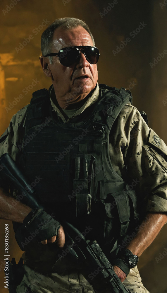 photo of older commander soldier in combat armor outfit on mission scene night , generative AI photo of older commander soldier in combat armor outfit on mission scene night , generative AI
