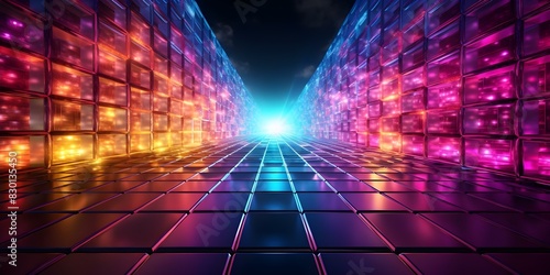 Neon gridlock network photo showcasing illuminated pathways in a vibrant and colorful concept. Concept Neon Lights, Urban Landscape, Vibrant Colors, Technology Connections, Futuristic Design photo