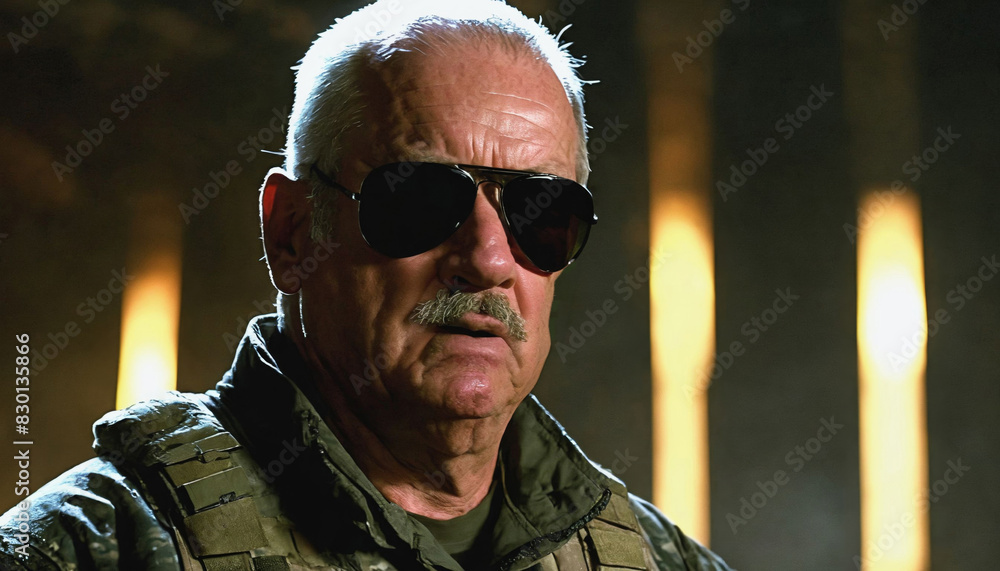 photo of older commander soldier in combat armor outfit on mission scene night , generative AI photo of older commander soldier in combat armor outfit on mission scene night , generative AI