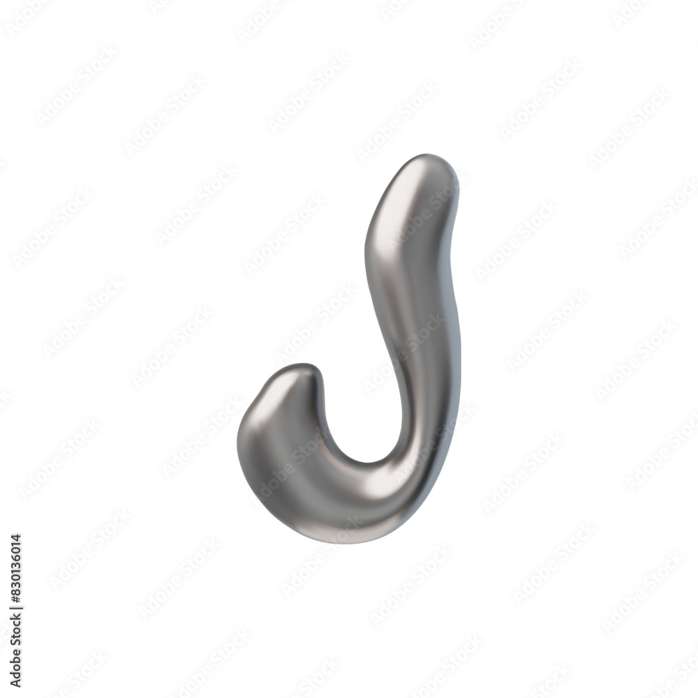 3D glossy silver capital letter J with liquid metal surface, vector realistic voluminous chrome bubble form y2k font 3D glossy silver capital letter J with liquid metal surface, vector realistic voluminous chrome bubble form y2k font