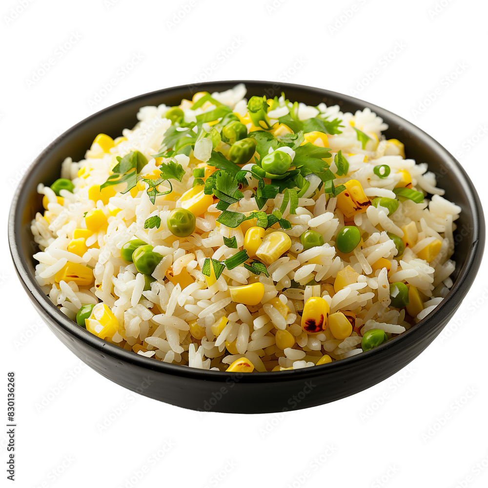 Bowl of rice in a black plate isolated on transparent background. Cut out Bowl of rice in a black plate isolated on transparent background. Cut out
