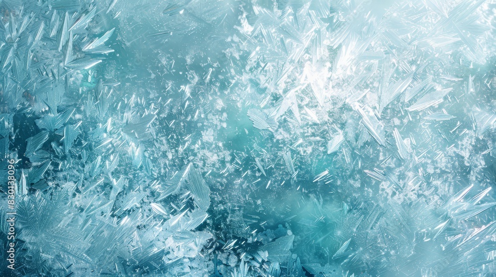 Obraz premium Winter abstract with frosty blue teal silver mosaic blurred edges and shimmering light patterns wallpaper