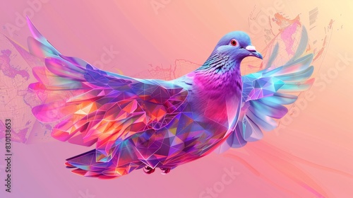 Animal  symbols concept. Abstract dove or pigeon made of maps colorful illustration. Symbol of love and peace