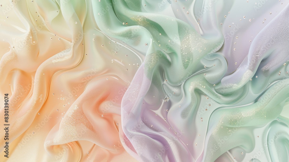 Obraz premium Spring design with green peach lavender gradients shimmering specks and fluid textures wallpaper