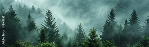 Misty Mountain Forest Scene for Travel or Nature Themes Generative AI