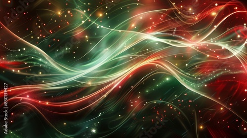 Holly green red and silver Christmas design with wave-like patterns wallpaper